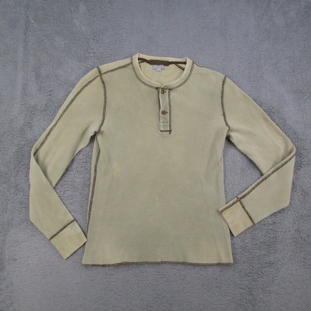 Wallace & Barnes Mens Waffle Henley Shirt Small Tan AD157 Cotton Long Sleeve